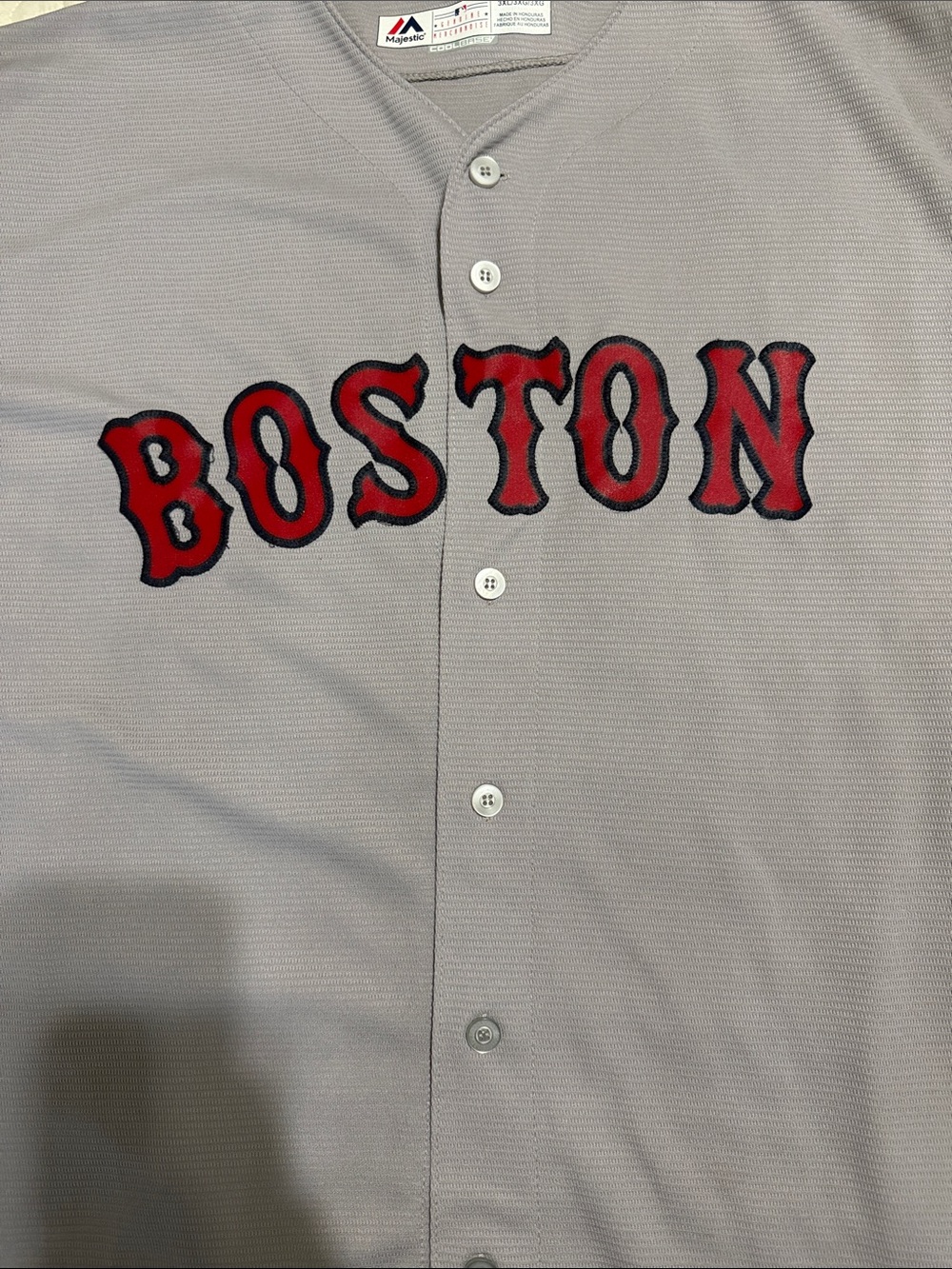 Majestic Gray Boston Button-Front Jersey with Red Lettering